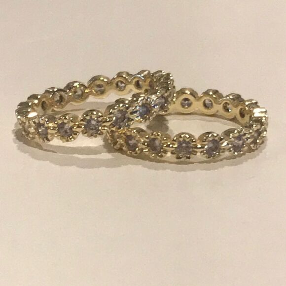 2 ETERNITY RINGS STACK SIMULATED DIAMOND COSTUME CZ GOLD TONE - Picture 3 of 7